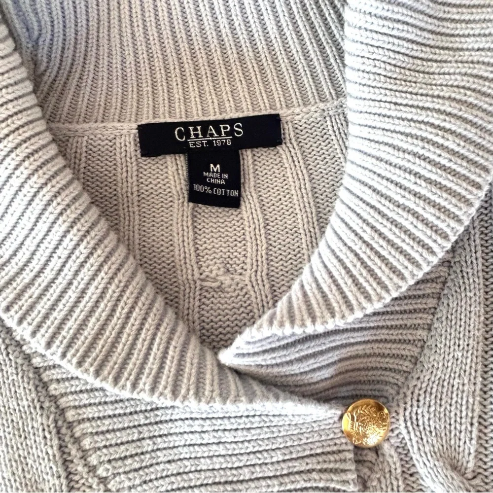 Chaps Ralph Lauren Cable Knit Shawl Collar Sweater Icy Blue Women’s Size M